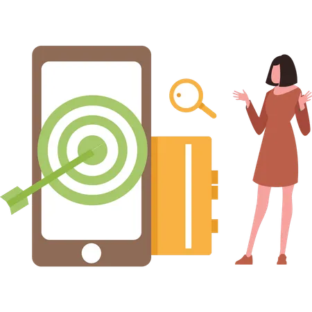 Girl looking at mobile target  Illustration