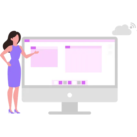 The Girl Is Looking At The Monitor Illustration