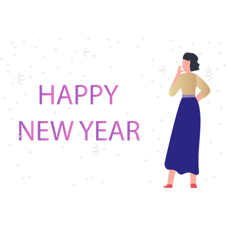 Girl looking at new year letters Illustration