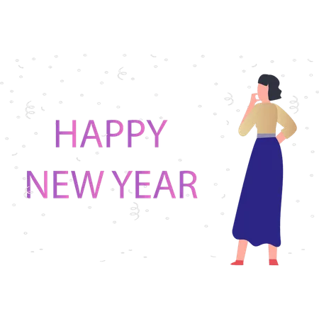 Girl looking at new year letters Illustration