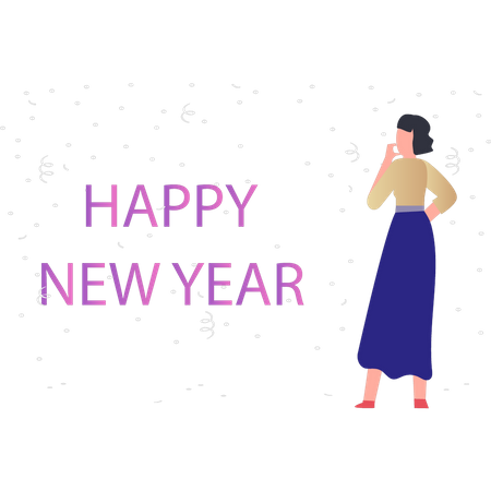 Girl looking at new year letters  Illustration