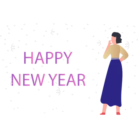 Girl looking at new year letters  Illustration