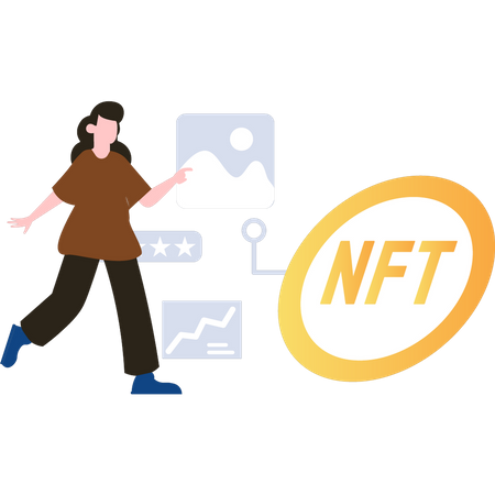 Girl looking at NFT coin  Illustration