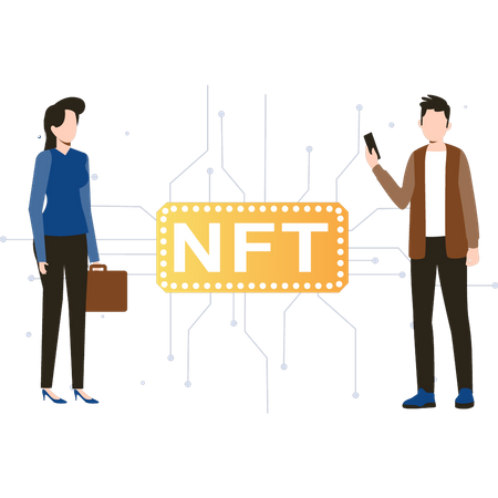 Girl looking at NFT coin Illustration