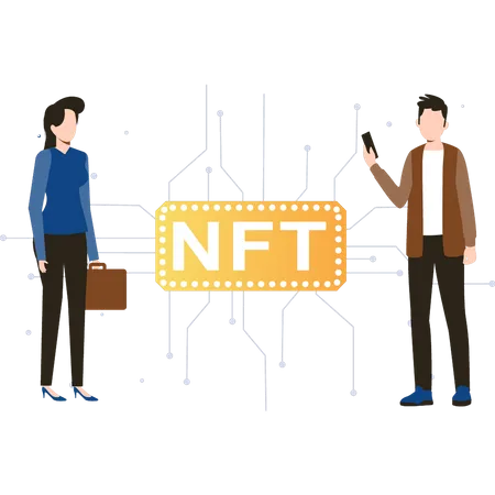 Girl looking at NFT coin Illustration