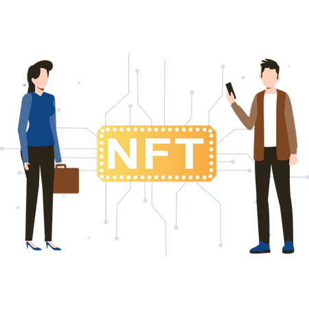 Girl looking at NFT coin  Illustration