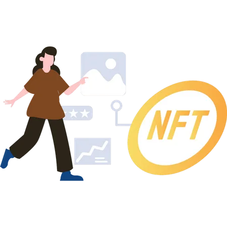 Girl looking at NFT coin  Illustration