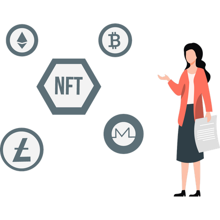 Girl looking at NFT report  Illustration