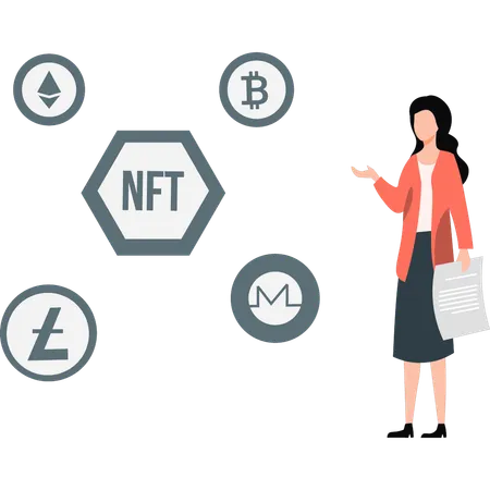 Girl looking at NFT report  Illustration