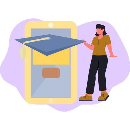 Girl looking at online graduation cap  Illustration