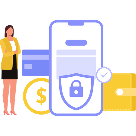 Girl looking at online money protection  Illustration