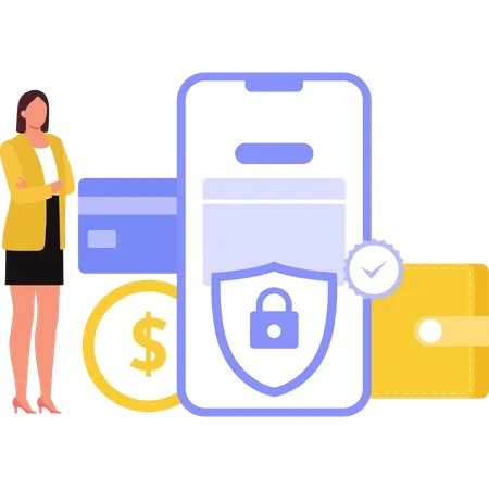 Girl looking at online money protection  Illustration