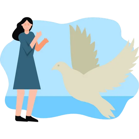 Girl looking at peace bird Illustration