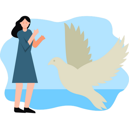 Girl looking at peace bird  Illustration