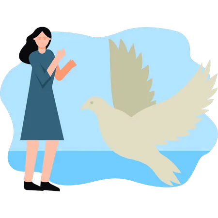 Girl looking at peace bird  Illustration