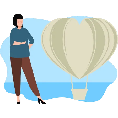 Girl looking at peace hot air balloon  Illustration