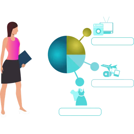 Girl looking at pie chart  Illustration