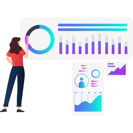 Girl looking at pie graph  Illustration