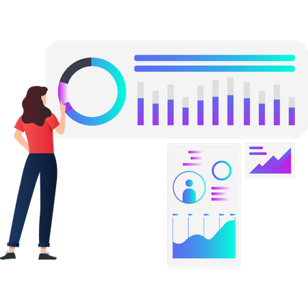 Girl looking at pie graph  Illustration