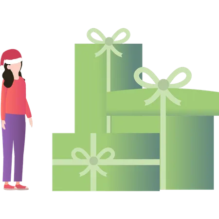 The Girl Is Looking At The Presents Illustration