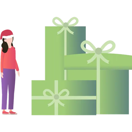 Girl looking at presents  Illustration