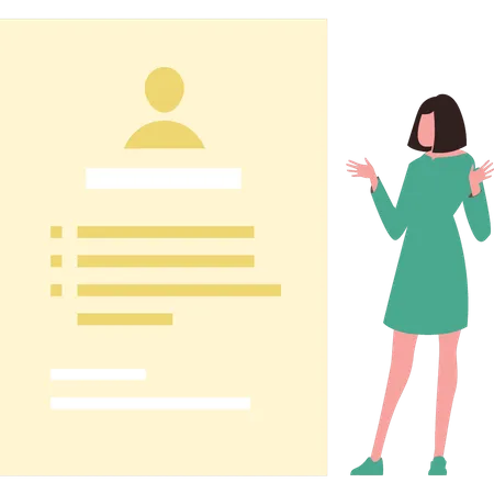 Girl looking at profile document  Illustration
