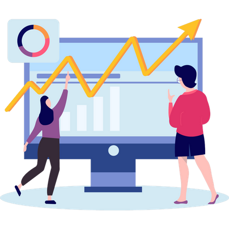 Girl looking at progress graph  Illustration