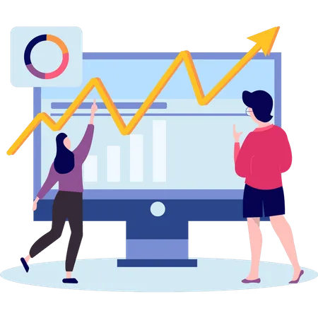 Girl looking at progress graph  Illustration