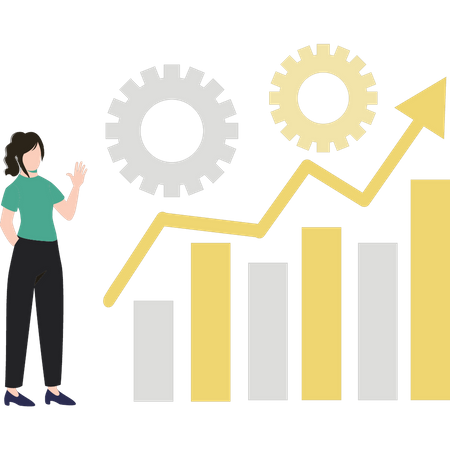 Girl looking at progress of graph  Illustration