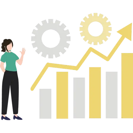 Girl looking at progress of graph  Illustration