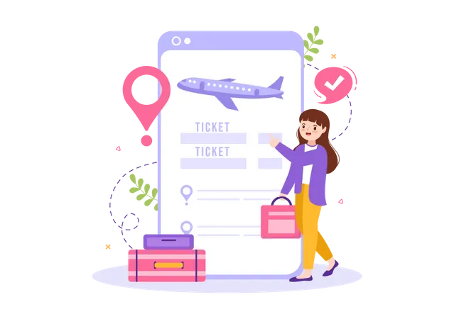 Ticket Travel Online Booking Service App On Smartphone Template Hand Drawn Cartoon Flat Illustration For Trip Planning 일러스트레이션