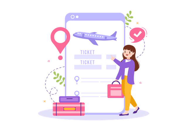 Girl looking at recent flights  Illustration