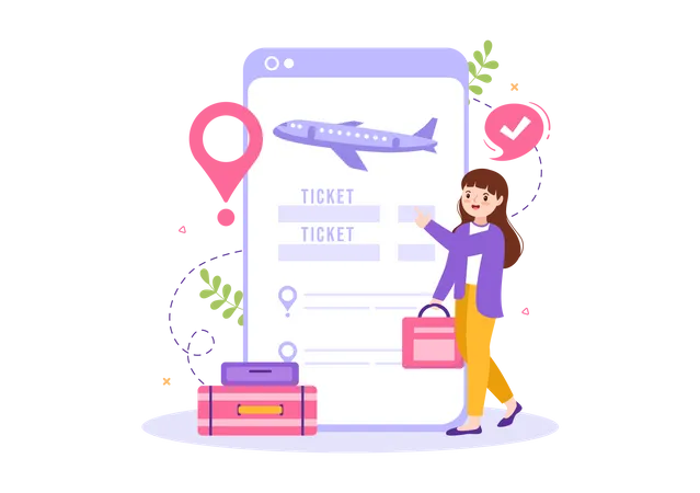 Girl looking at recent flights  Illustration