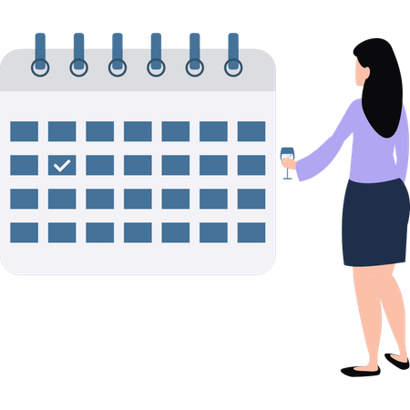 Girl looking at reminder on calendar  イラスト