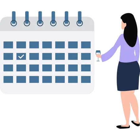 The Girl Is Looking At The Reminder On Calendar イラスト