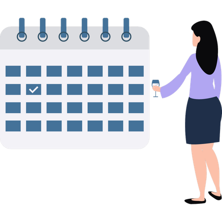 Girl looking at reminder on calendar  Illustration