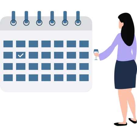 Girl looking at reminder on calendar  Illustration