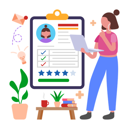 Girl looking at Resume  Illustration