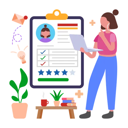 Girl looking at Resume  Illustration
