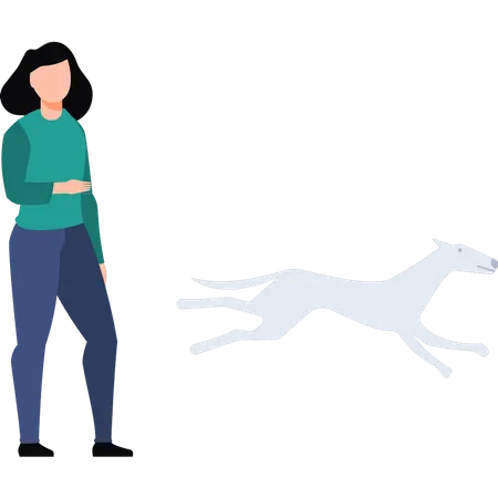 A Girl Is Looking At A Running Horse Illustration