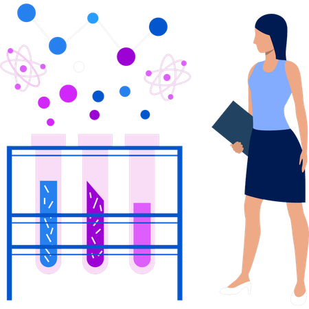 Girl looking at samples in test tube  Illustration