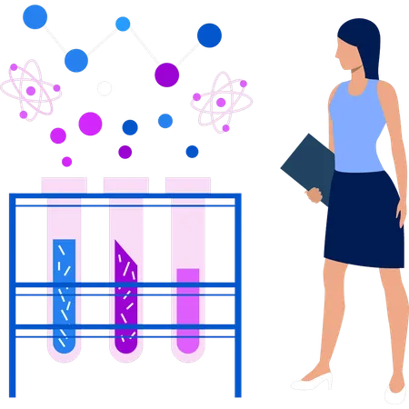 Girl Looking At Samples In Test Tube Illustration