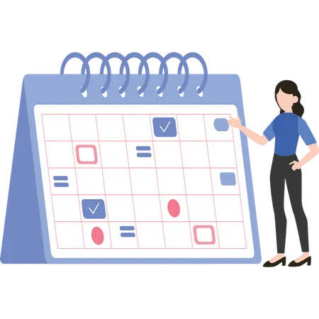 Girl looking at schedule on calendar  Illustration