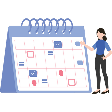 Girl looking at schedule on calendar  Illustration