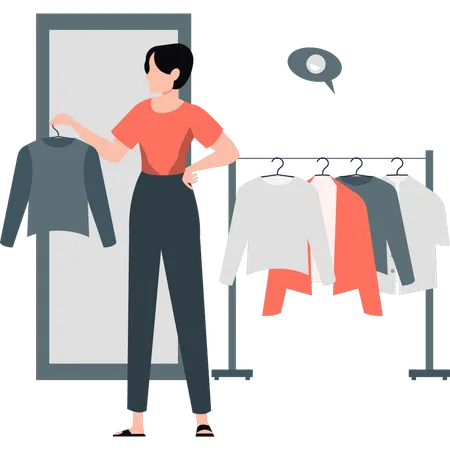 Girl looking at selling clothes  Illustration