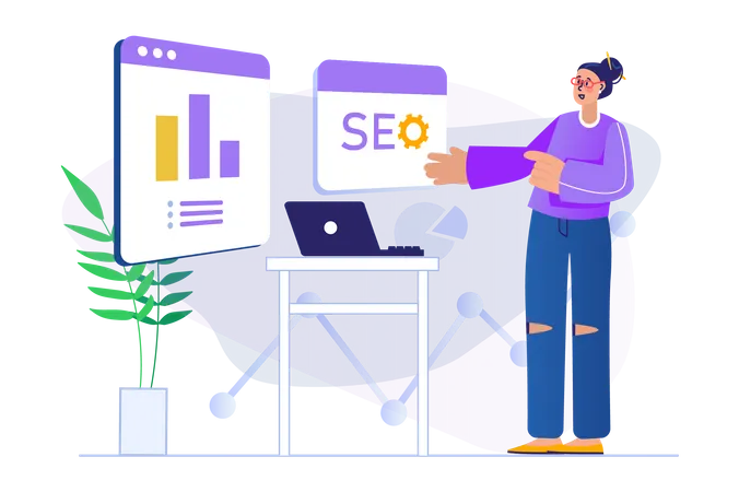 Girl looking at seo statistics  Illustration