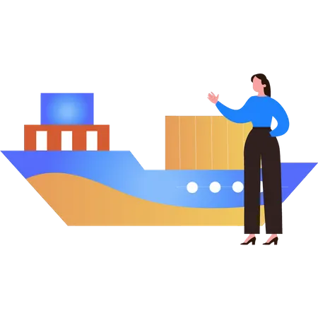 Girl looking at shipping cruise  Illustration