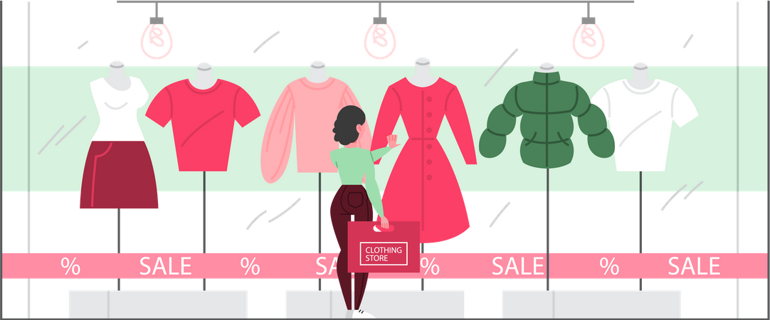 Girl looking at shopping store Illustration