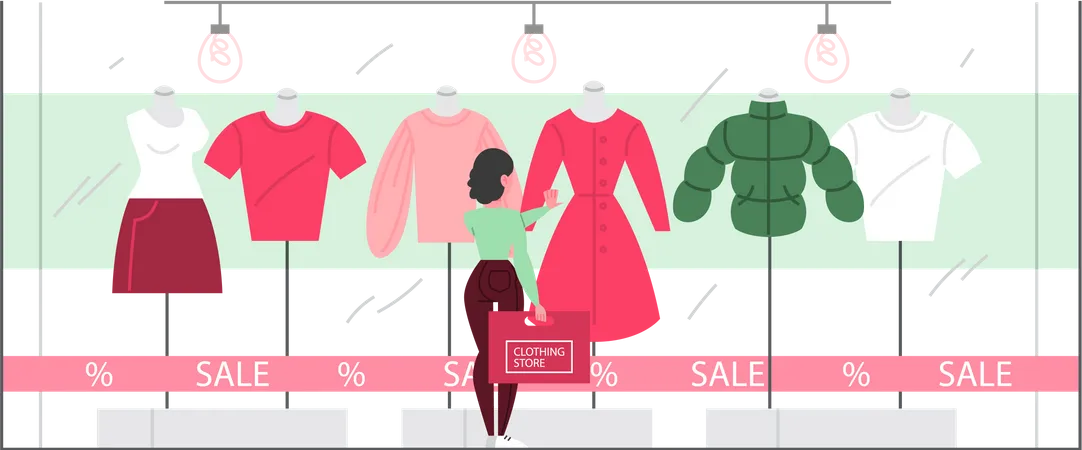 Clothing Store Interior Showcase Of Fashion Boutique Clothes For Men And Women People Buy New Clothes Vector Flat Illustration Illustration