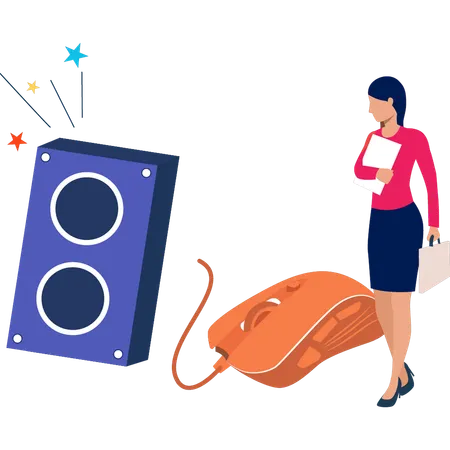 Girl Looking At Speaker  Illustration